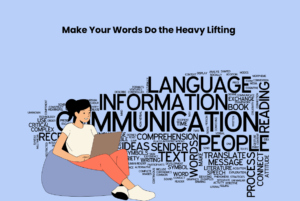 Illustration of communication and language word cloud showing how words influence understanding and B2B messaging effectiveness