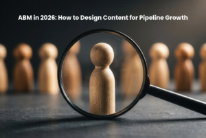 ABM content strategy banner showing account targeting and precision-based B2B marketing for pipeline growth.