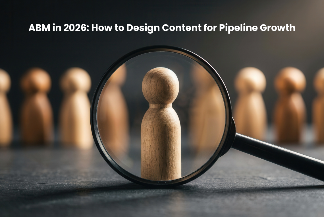 ABM content strategy banner showing account targeting and precision-based B2B marketing for pipeline growth.